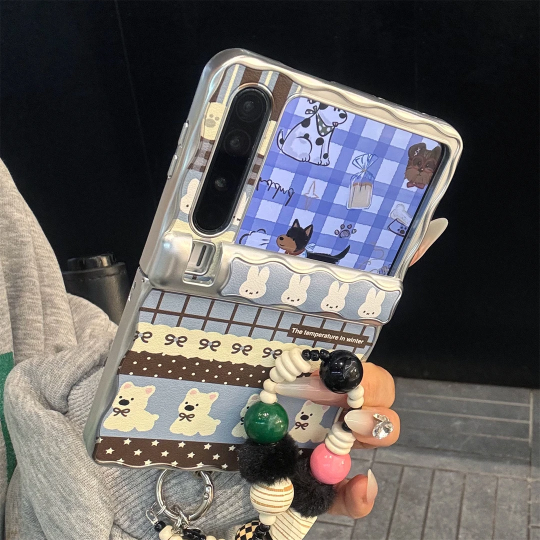 适用华为purax典藏版手机壳波浪边皮质PuraX波点拼接蝴蝶结狗链条