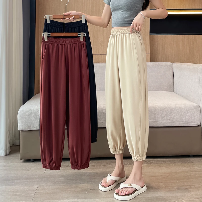 薄款夏季休闲裤矮个子薄款九分裤灯笼裤束脚裤阔腿外穿高腰