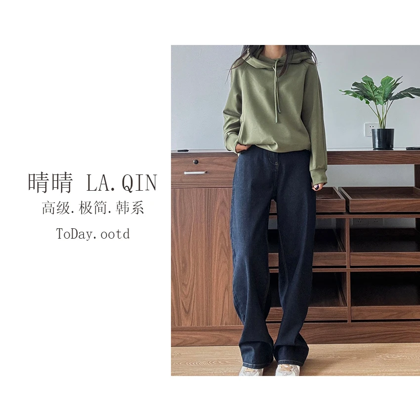 晴晴家-【茧型牛仔】经典黑金蓝配色茧型两排扣弯刀牛仔裤1330