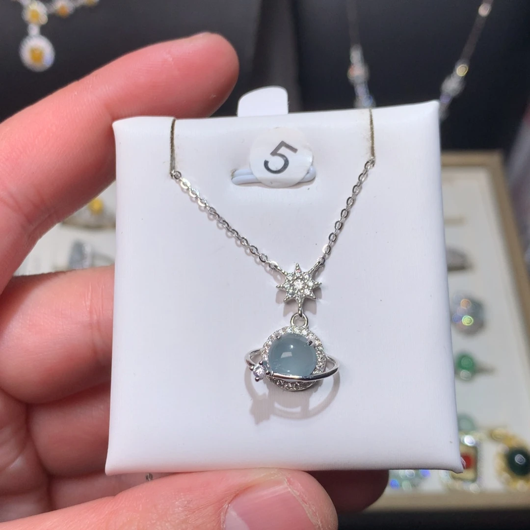 翡翠耳饰银S925镶嵌天然翡翠项链