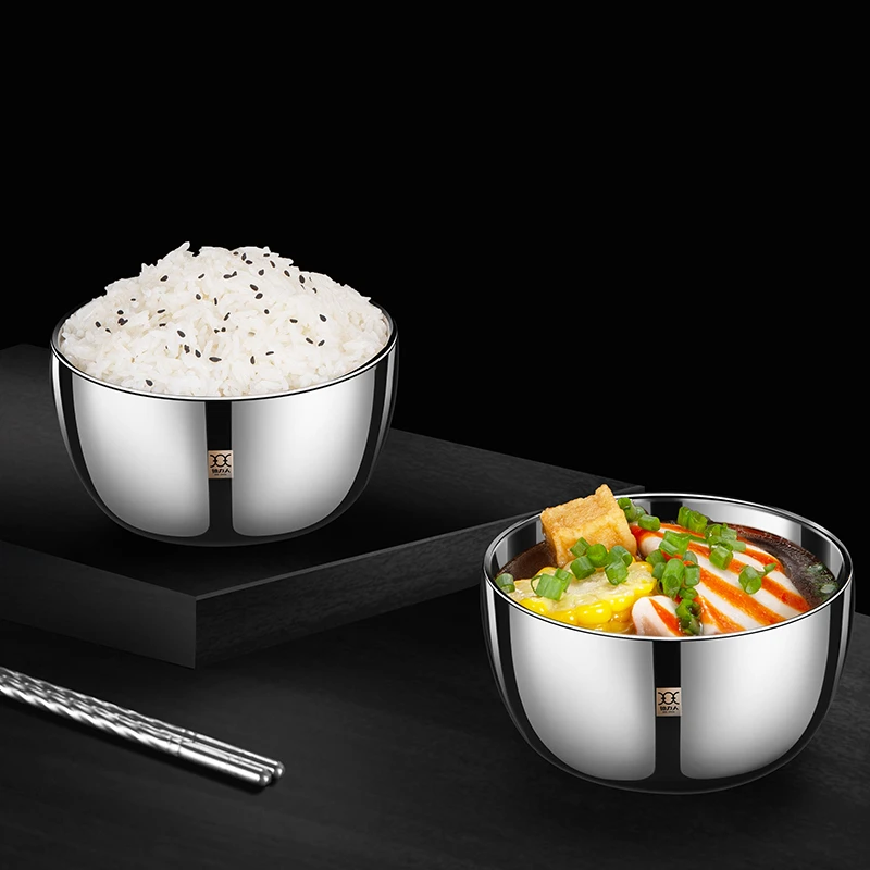 BOLIREN/铂力人316不锈钢双层防烫防摔家用小碗钢碗吃饭碗