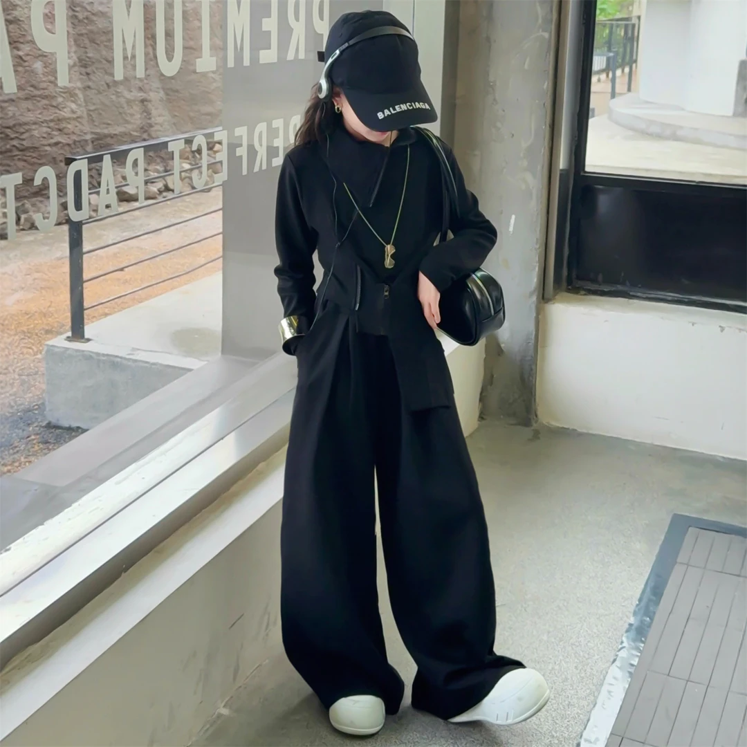 女童秋季套装2025新款洋气时髦女大童休闲长袖上衣阔腿裤两件套潮