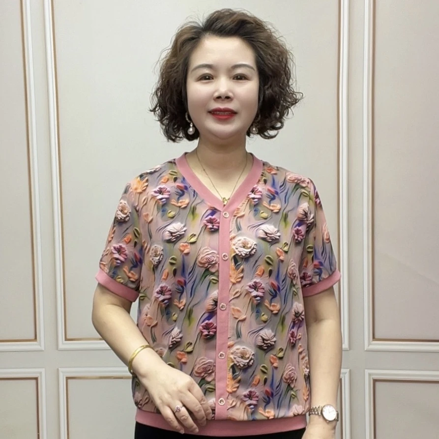 2025夏季时尚短袖新款减龄气质宽松洋气薄款女士显瘦百搭妈妈装