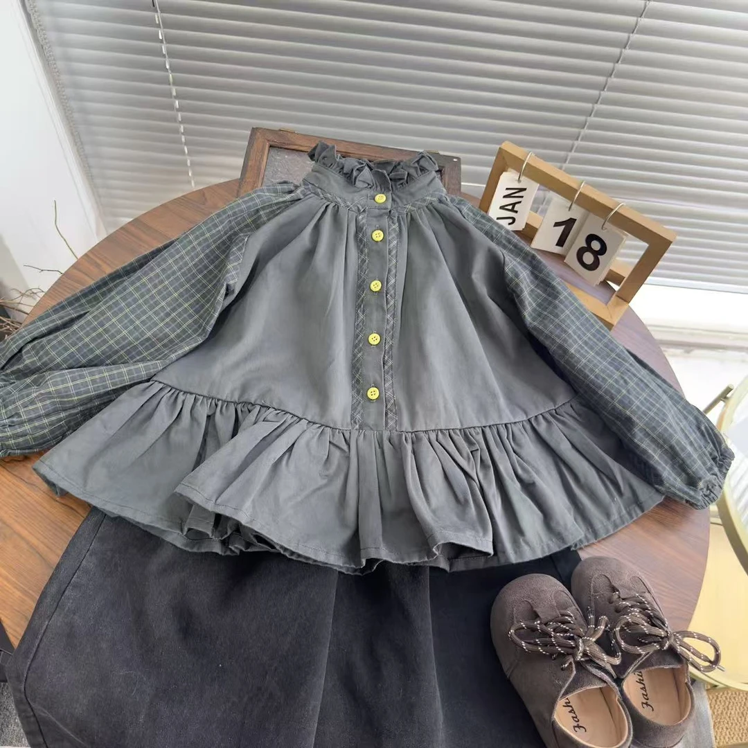 女童2025秋季新款衬衣格子休闲外套