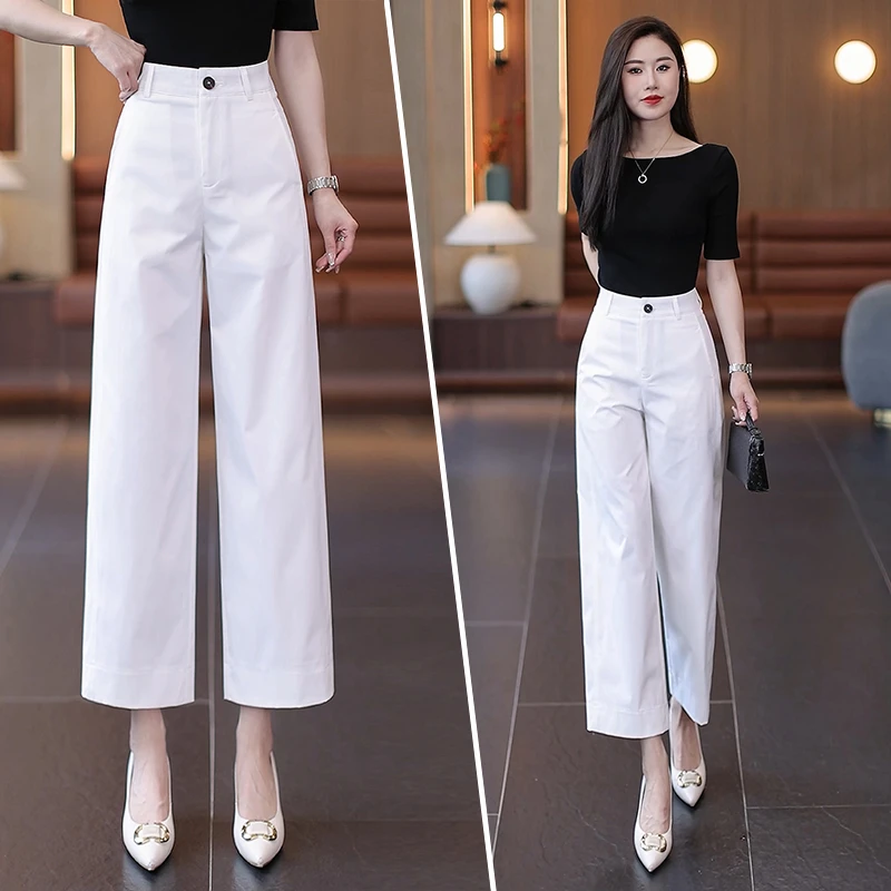天丝棉九分阔腿裤女夏季薄款高腰宽松显瘦垂感休闲直筒裤子高品质