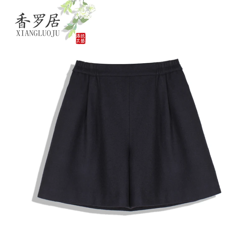 【墨烟】复古新中式羊绒A字阔腿短款高腰百搭松紧腰时尚短裤大码