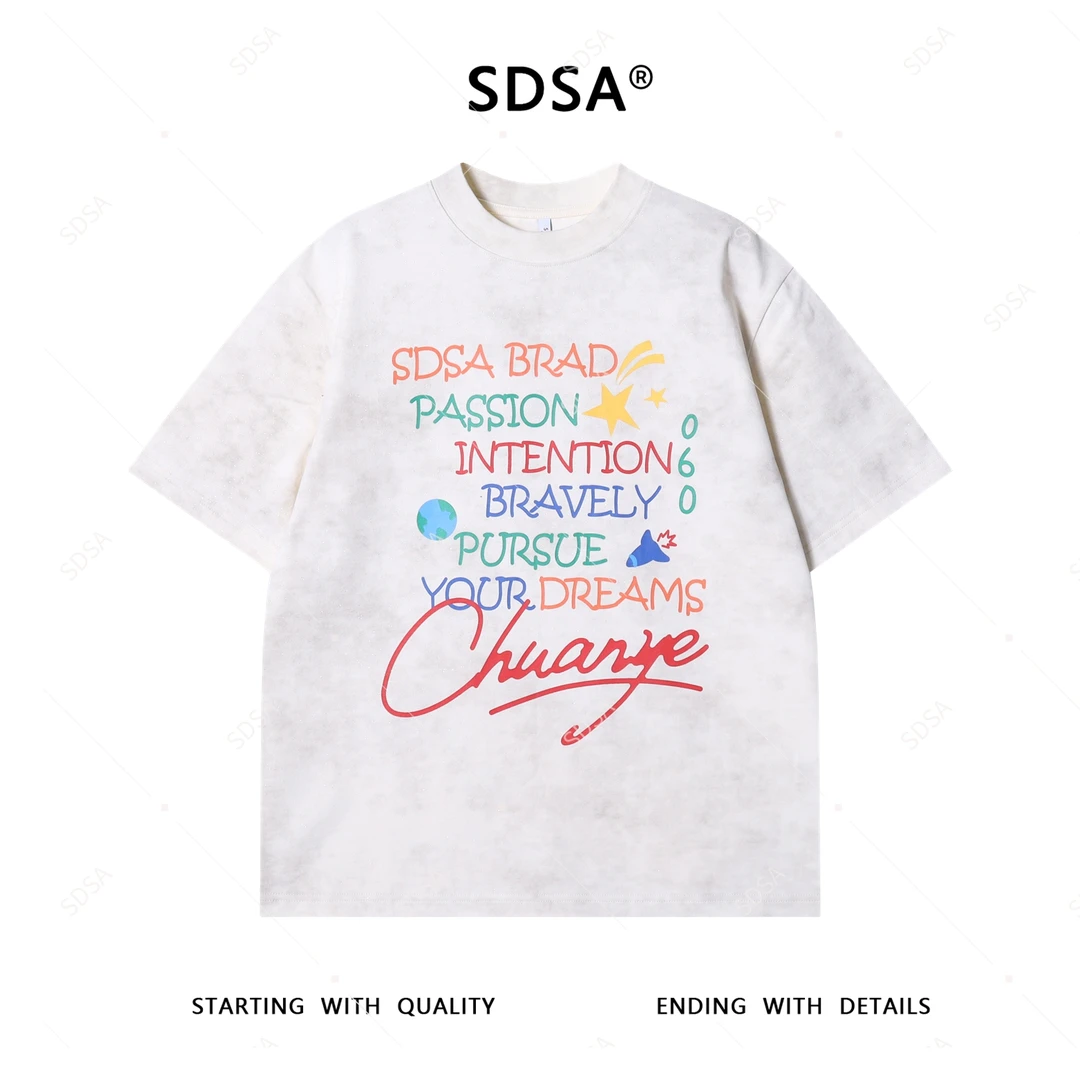 夏季高级感新款男士美式彩色字母印花短袖T恤百搭舒适圆领上衣