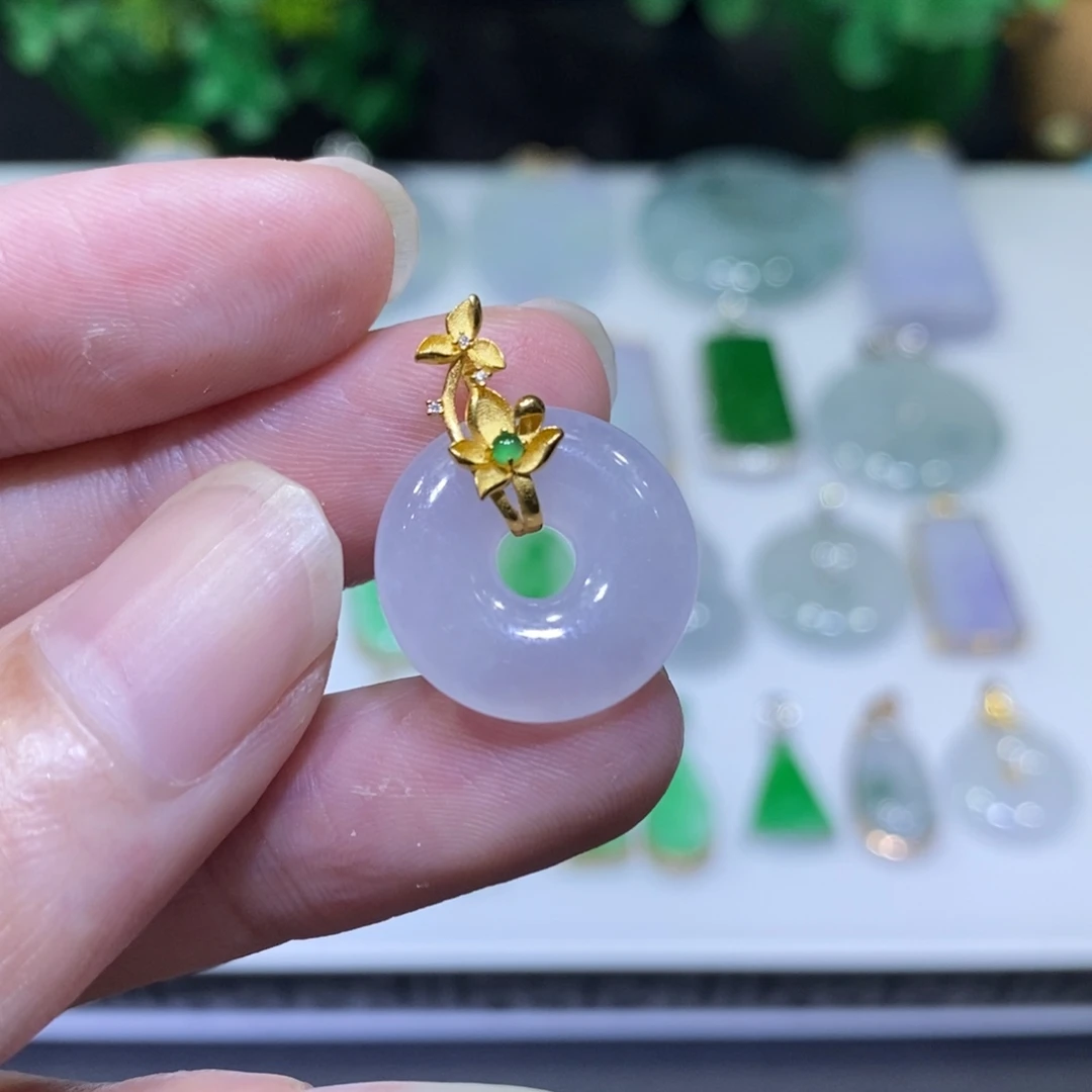 翡翠18K金镶嵌吊坠(不含链)