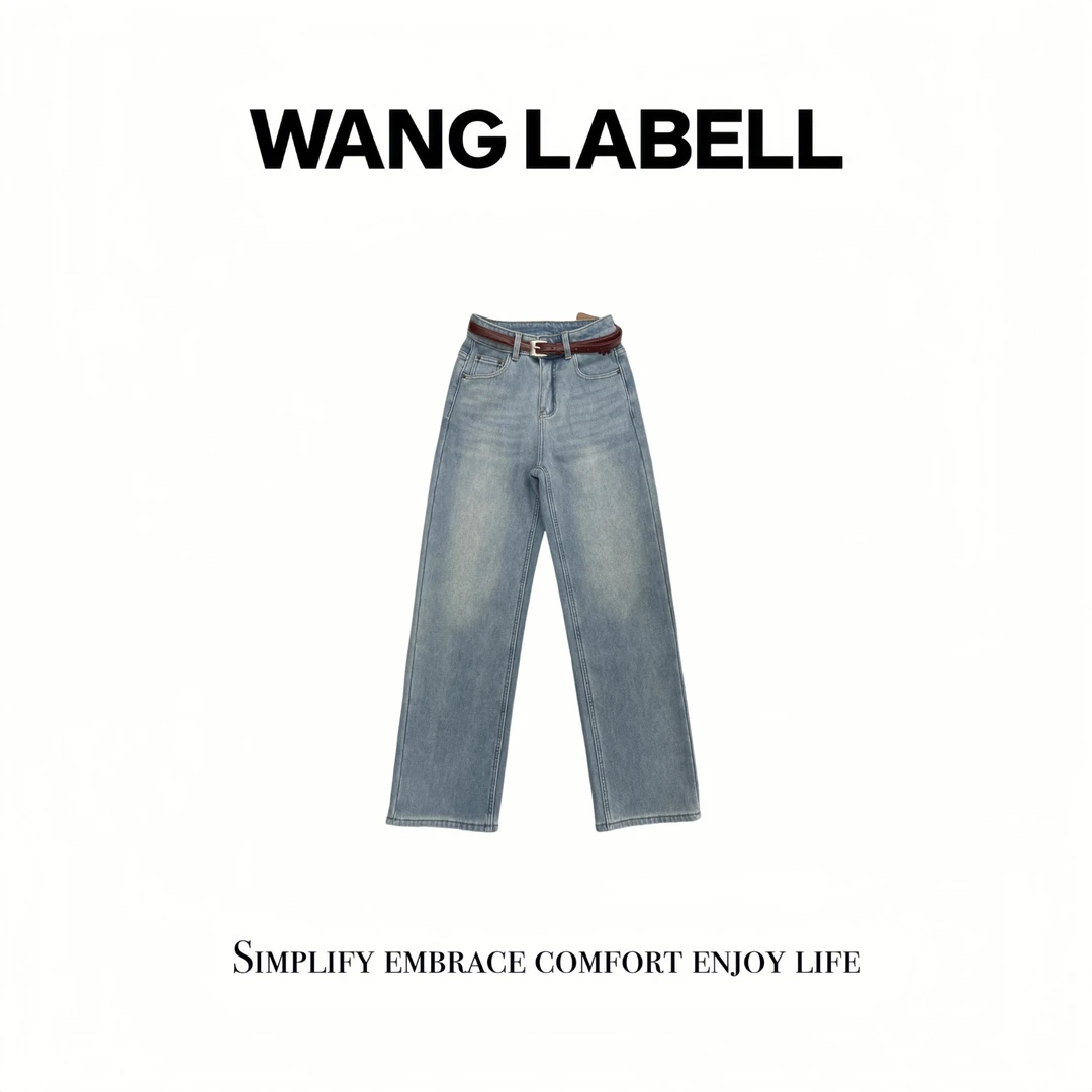 【王斌家】 | 小狗加绒直筒牛仔裤 复古百搭水洗设计师高腰休闲