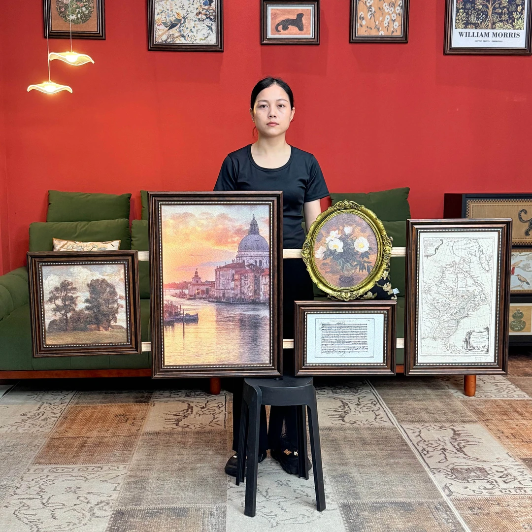 北欧复古静物城堡沙发背景墙装饰画R031法式客厅挂画现代组合五联