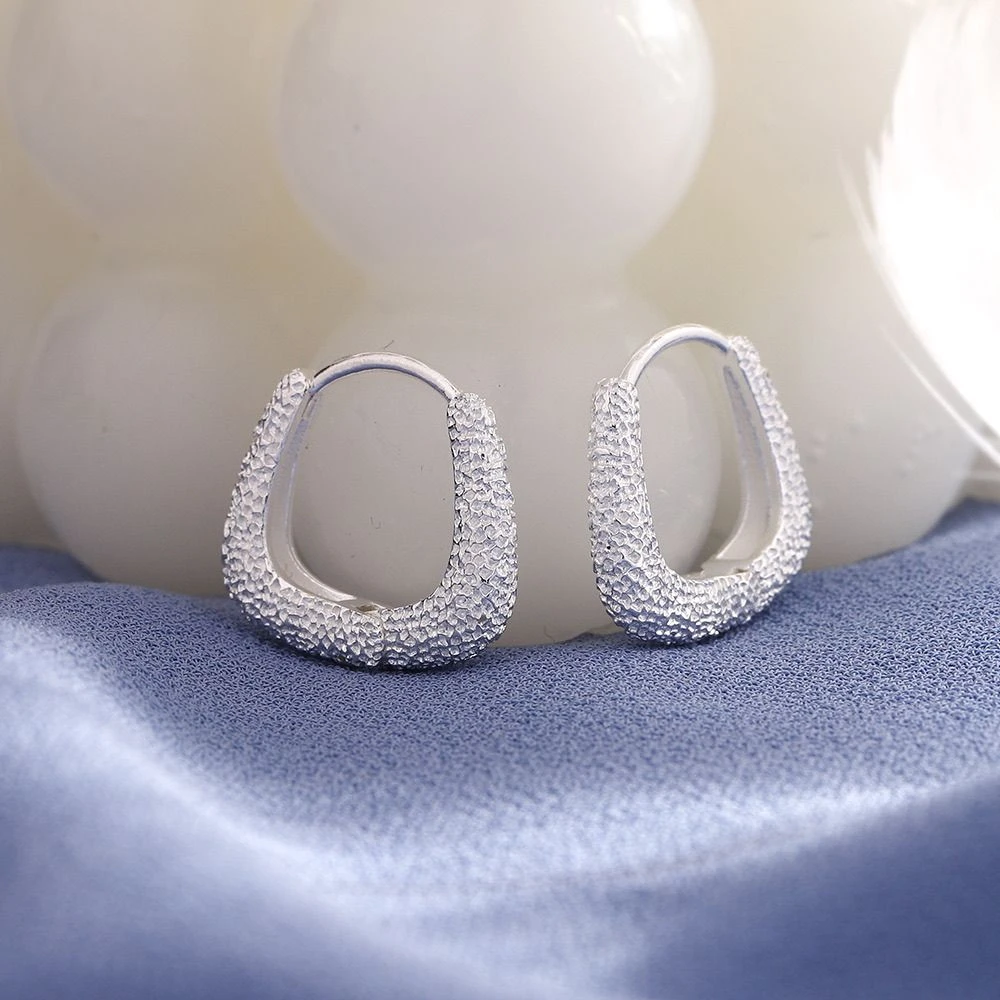 足银耳饰 纯银s999磨砂几何方形耳环圈仙女网红抖音新爆款通勤