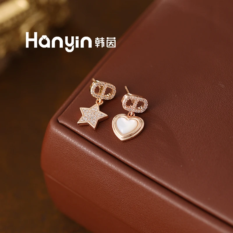 铜合金合成锆石耳饰 925银针满镶猪鼻子搭配五角星爱心耳钉AAA
