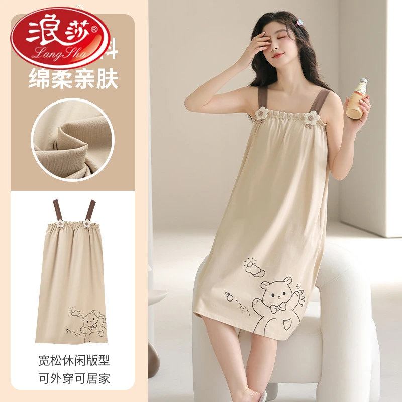 浪莎100%纯棉吊带睡裙清凉舒适夏季家居服宽松柔软女士睡衣优雅时