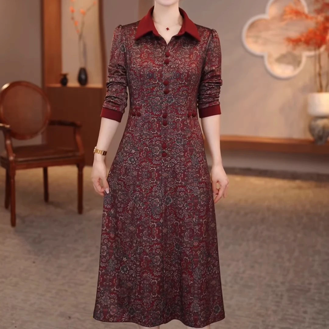 气质连衣裙女2025春季新款花色修身时尚洋气精致显瘦中长款裙子