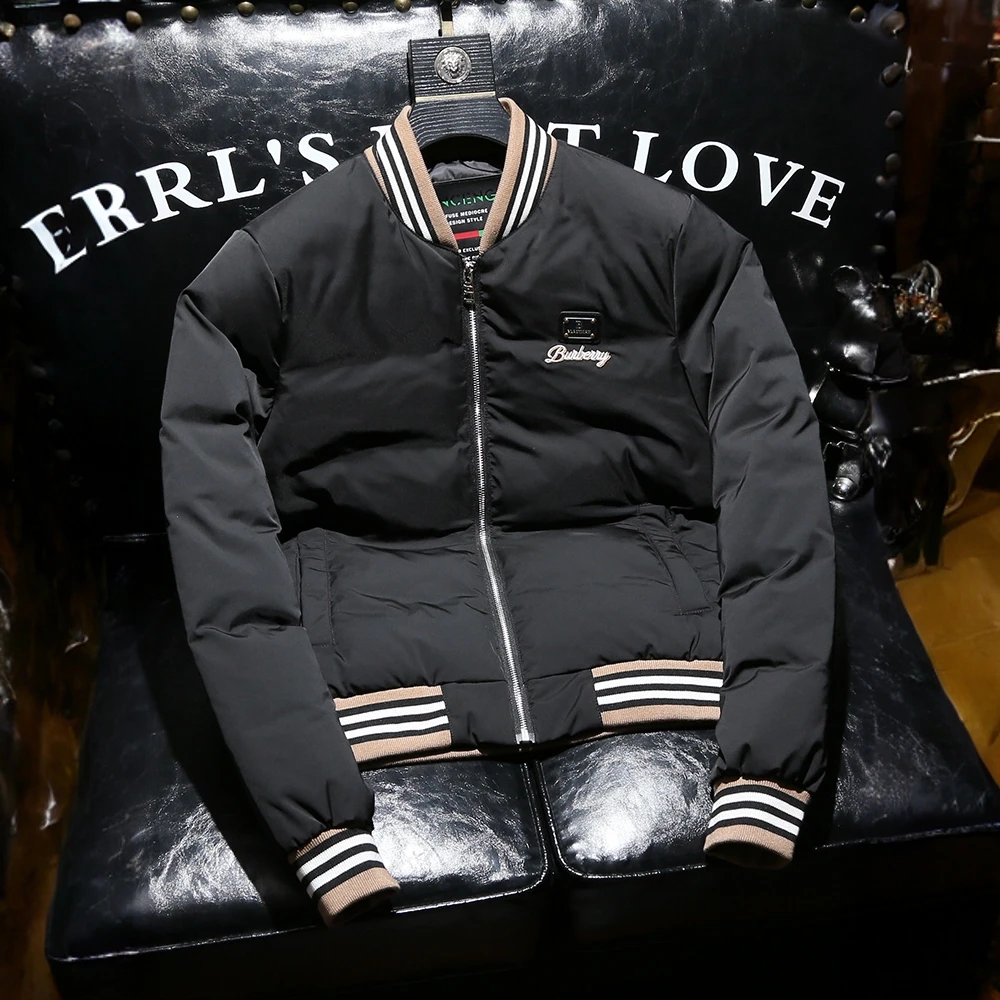 考蒂玻帕轻奢男士羽绒服新款冬季修身棒球领加厚短款男士外套秋