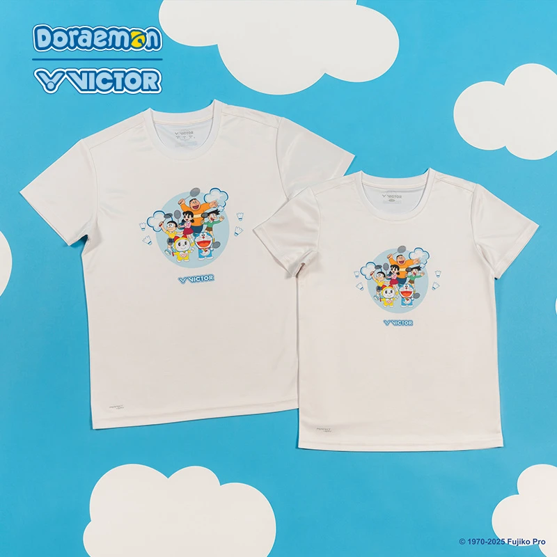 VICTOR/威克多哆啦A梦限定羽毛球服透气速干针织运动短袖T-523DRM