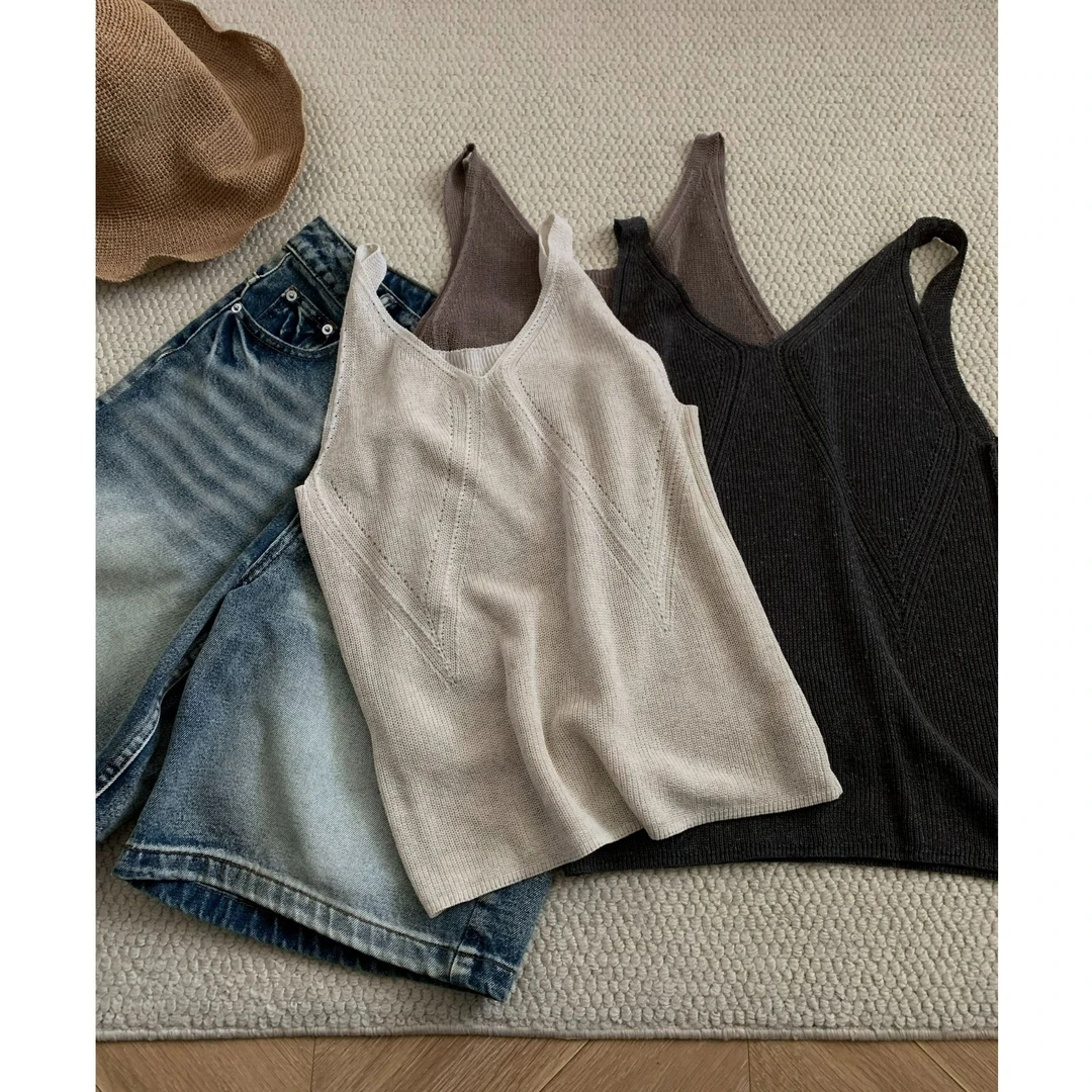 白白家-【百搭单品】针织吊带背心夏季薄款凉感V领修身内搭 #O7895