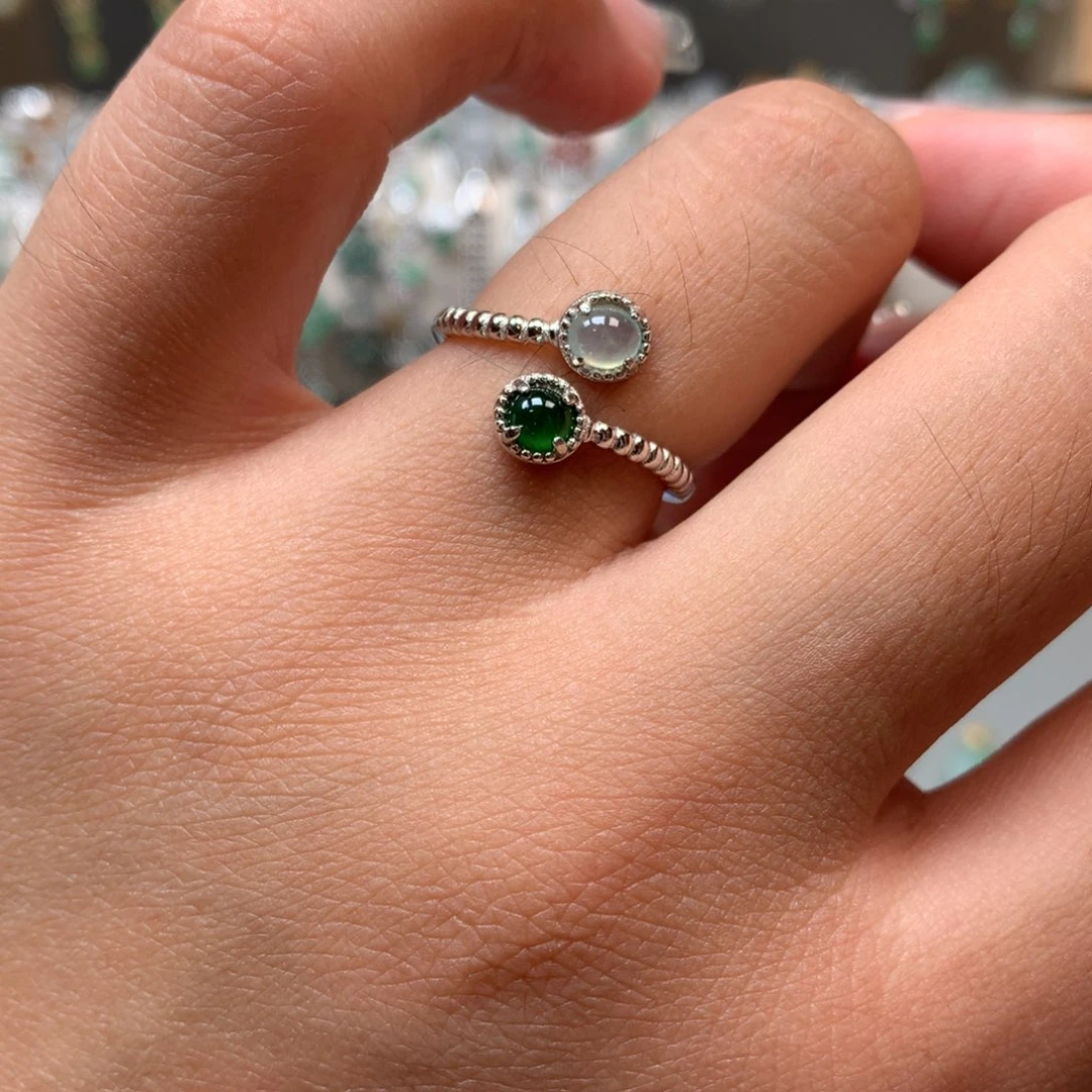 翡翠银S925镶嵌颈饰戒指