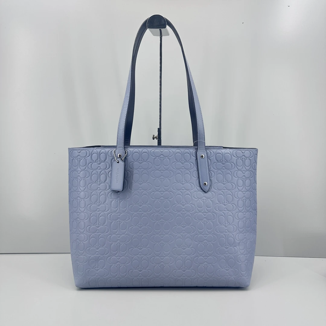 95新 COACH/蔻驰 蓝色浮雕打托特包35x29x14cmM060708