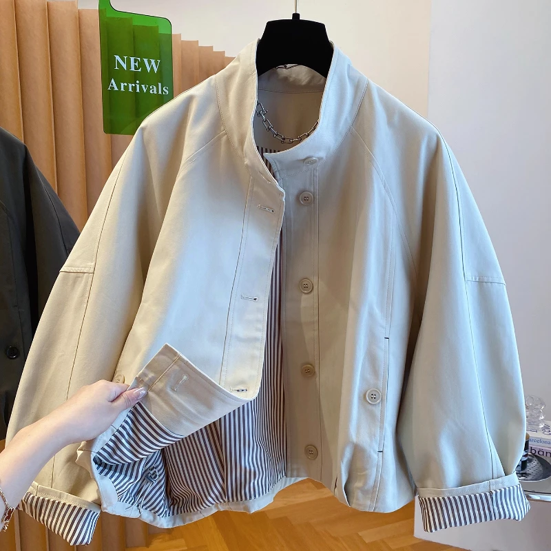 2025春秋季新款女士欧货洋气减龄立领外套小个子宽松短款夹克风衣