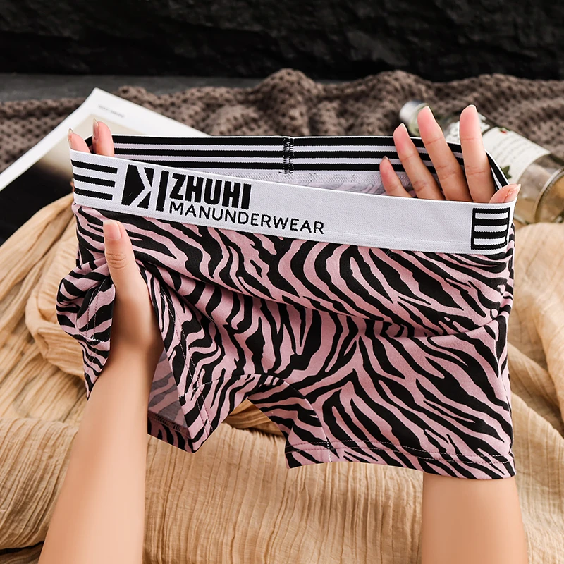 女士内裤平角裤豹纹性感安全裤中腰裤头女款短裤女生内衣四角底裤