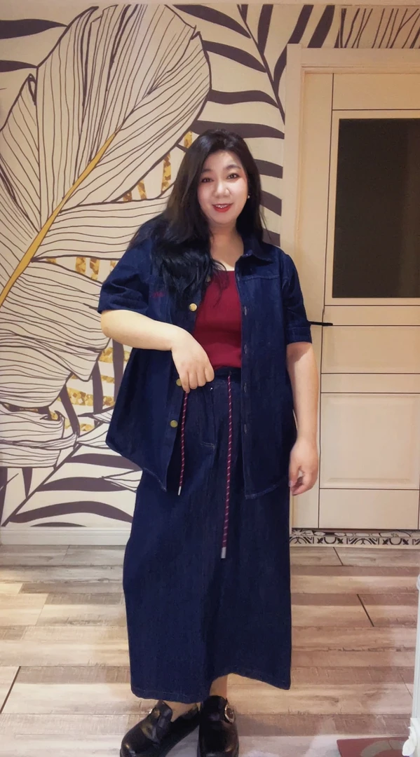 韩版时尚牛仔套装衬衫半身裙休闲减龄穿搭洋气两件套