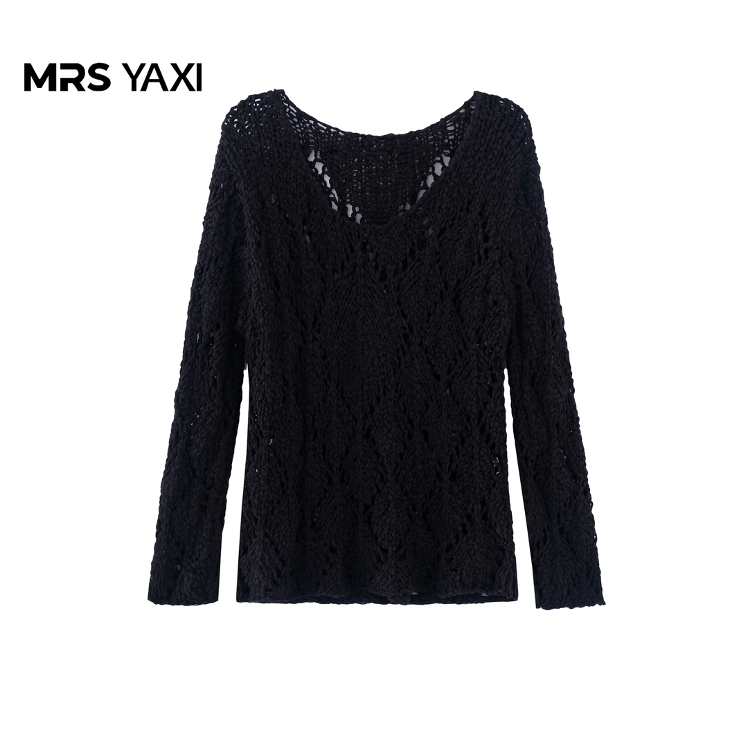 Mrsyaxi菱格镂空毛衣慵懒长袖宽松时尚YX5071411