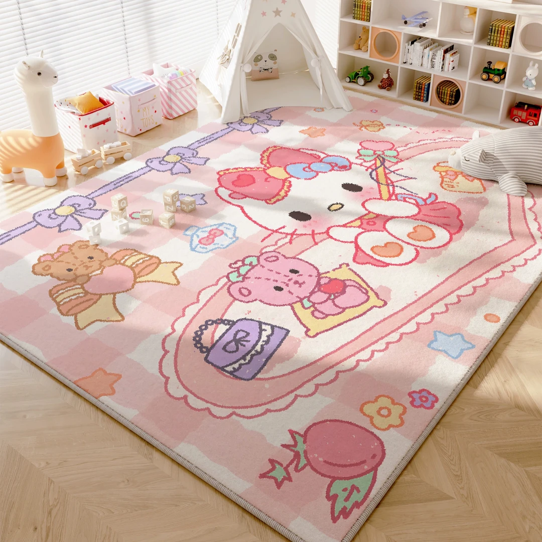 卡通凯蒂猫防滑地垫适合阅读区卧室游戏区大面积使用