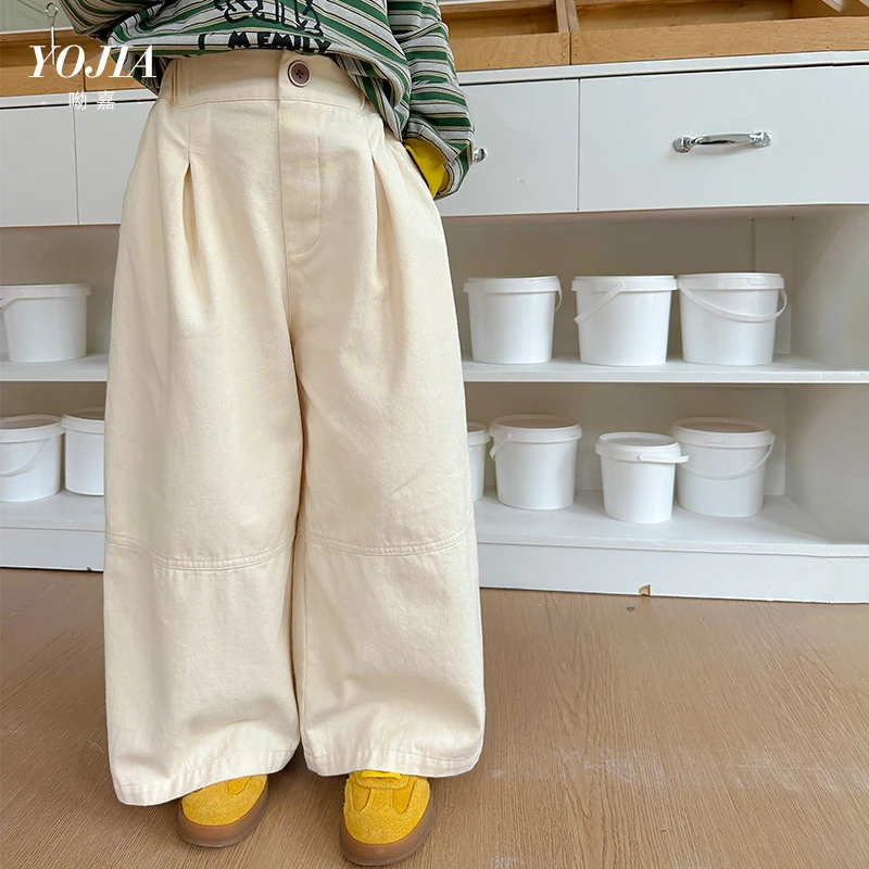 YOJIA女童阔腿裤春季2025新款洋气宽松女孩长裤薄款儿童裤子春装