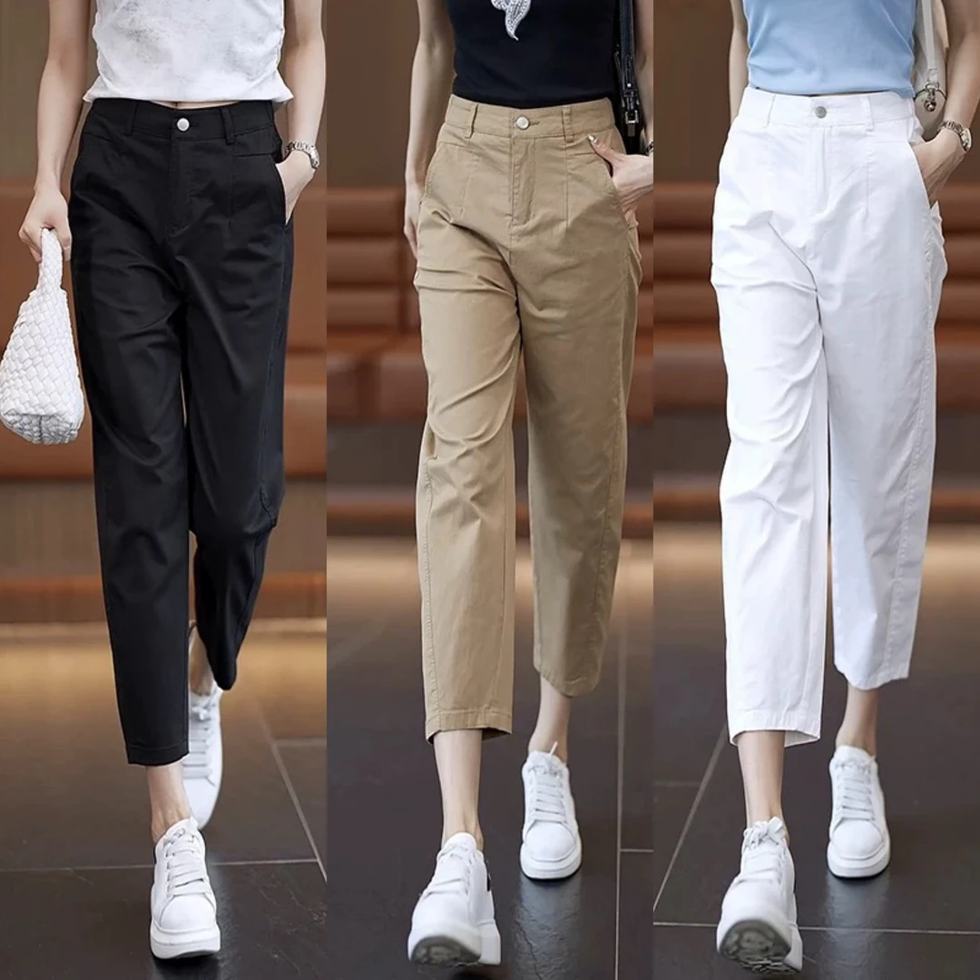 白色牛仔八分裤女夏季薄款2025新款高腰宽松小个子显瘦哈伦休闲裤