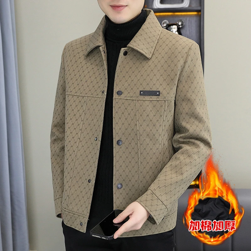 加棉夹克男士秋冬季修身潮流时尚短款翻领外套加厚青年帅气夹克衫