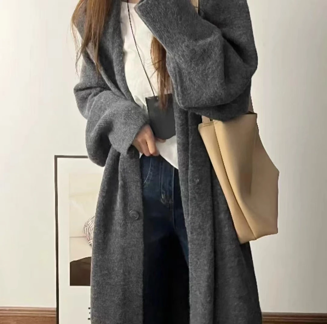 2025款连帽毛衣外套女宽松慵懒气质中长款针织开衫百搭韩版DZ