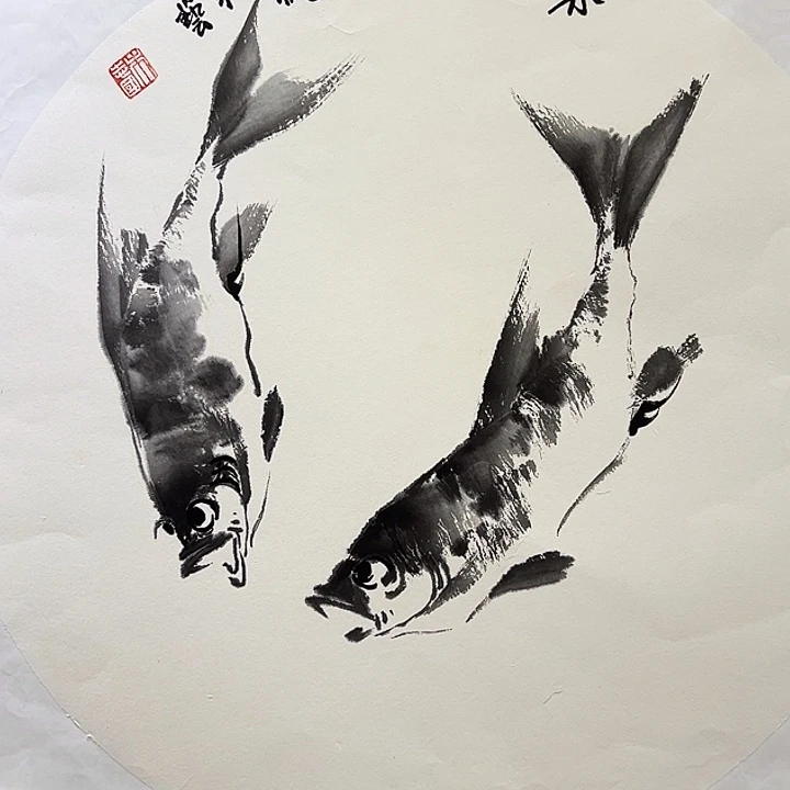 国画知鱼之乐纯手绘