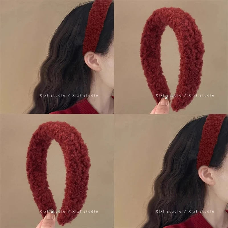 新年红色！红毛呢椭圆金扣发箍！高颅顶头箍百搭外出发卡女新发饰