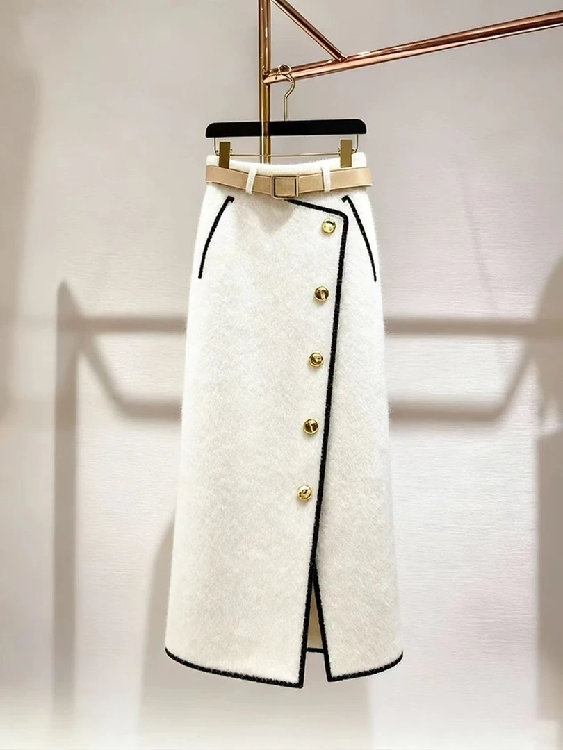 Z16白色半身裙女2025秋冬新款a字裙今年流行爆款独特超好看别致裙