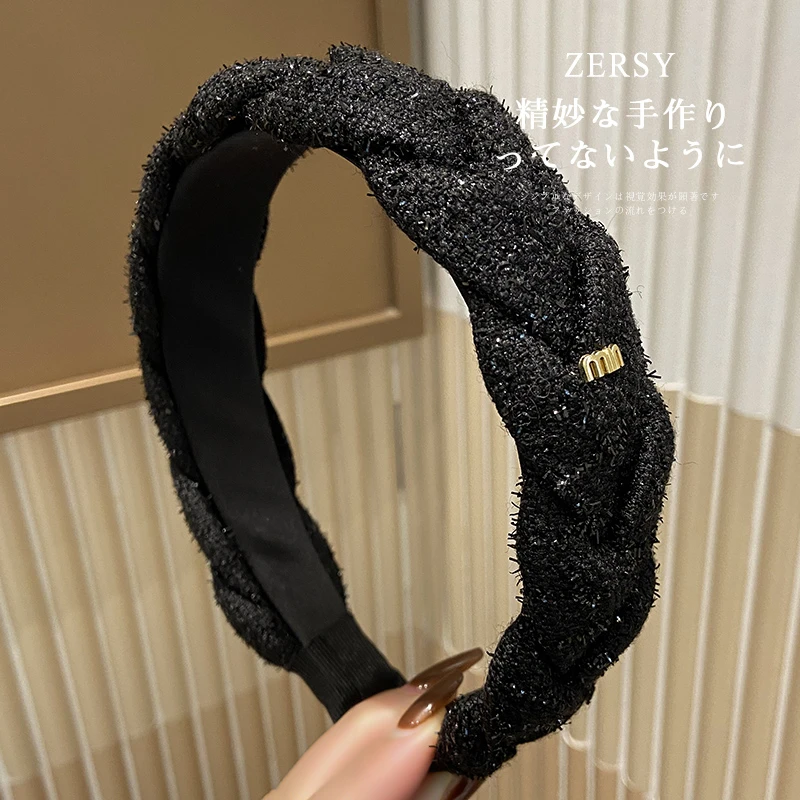 复古简约毛呢亮丝宽边发箍高级感高颅顶洗脸压发头箍发卡发捆头饰