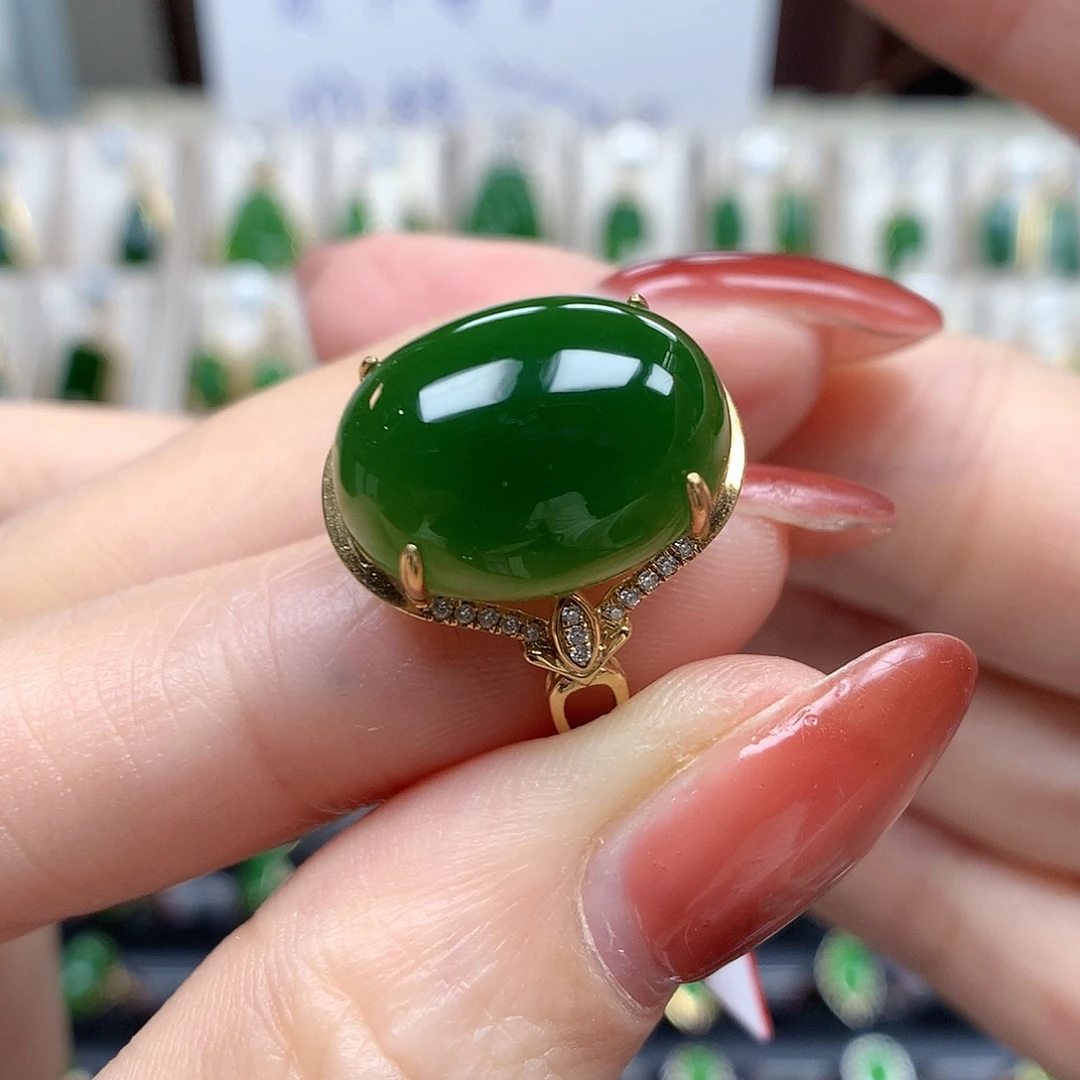 和田玉18K金镶嵌戒指1216