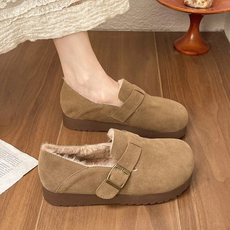 2024秋冬新款加绒勃肯鞋女复古一脚蹬全包棉鞋厚底单鞋博肯鞋