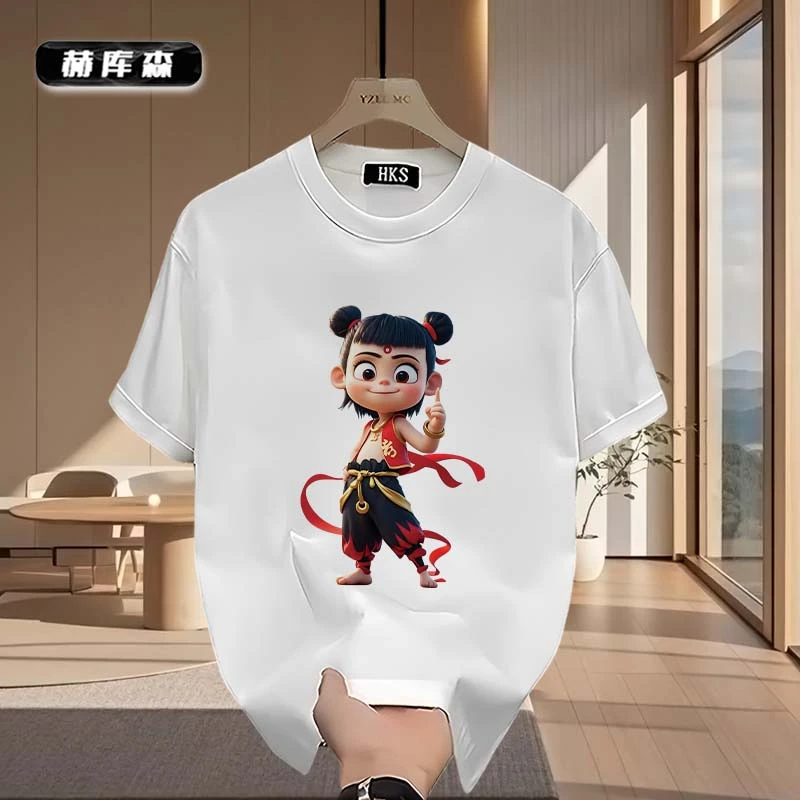 赫库森春夏季新款纯棉圆领上衣服印花设计宽松百搭男女款短袖体恤