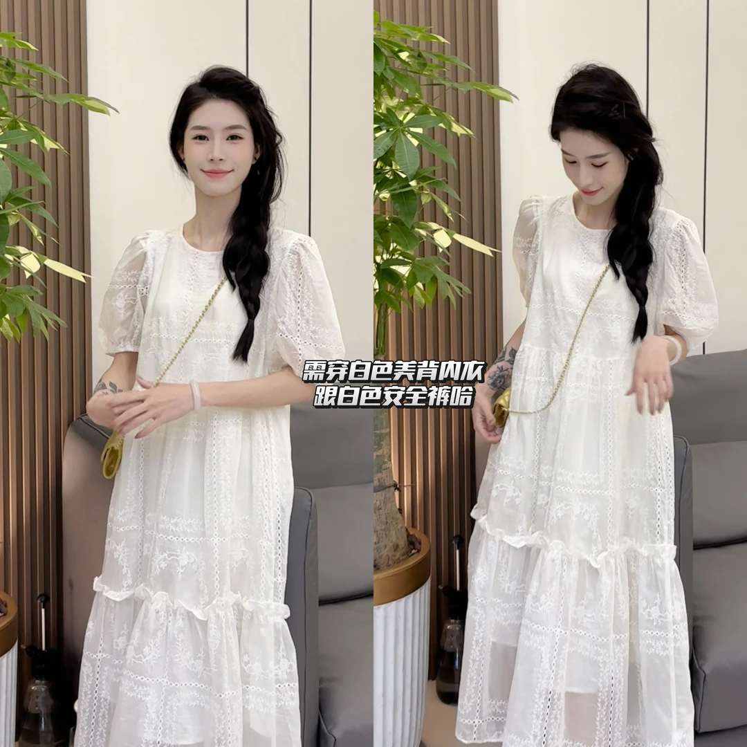 【温小柔定制.甜心蕾丝】2025春夏新款甜美钩花气质清新连衣裙