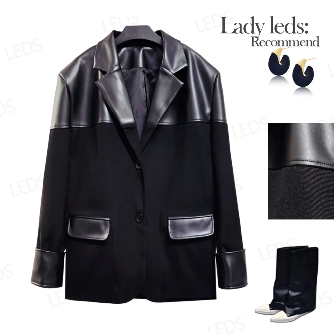 LEDS S549冬季新款个性酷飒风拼接西服外套