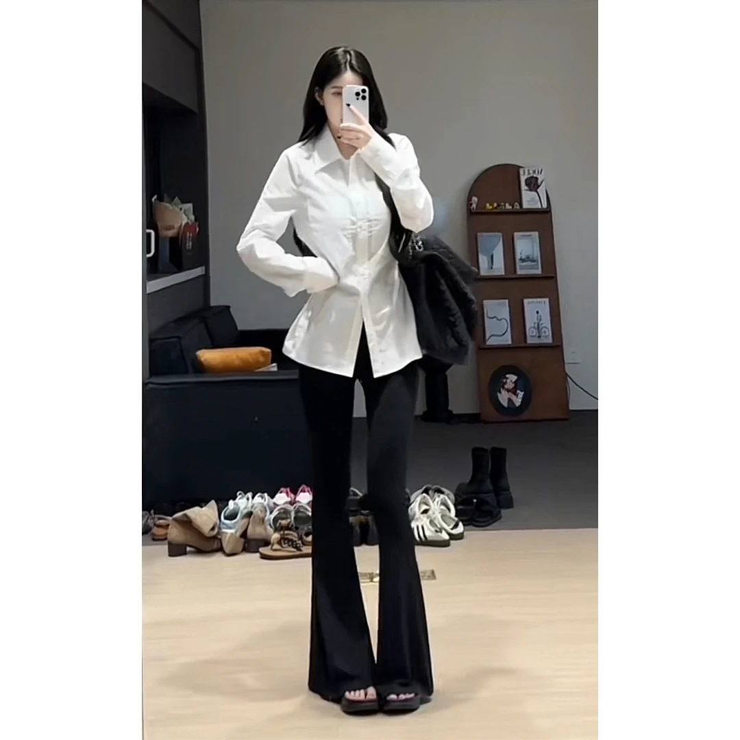 舒胡蕾 长腿法则 针织微喇阔腿裤直筒时尚休闲百搭黑色设计师