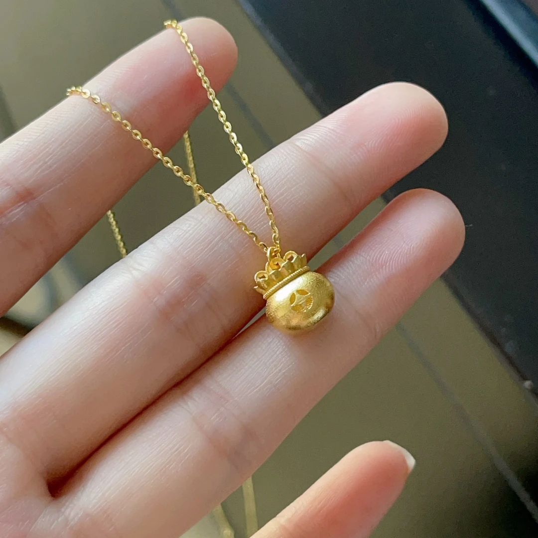 坠链均925银 18银镀K金福袋子时尚古法精美双面金色项链