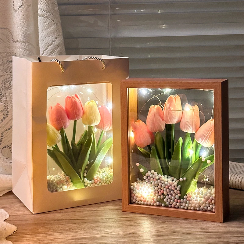 溢彩郁金香仿真花母亲节礼物永生花送母亲妈妈老婆520七夕节礼物