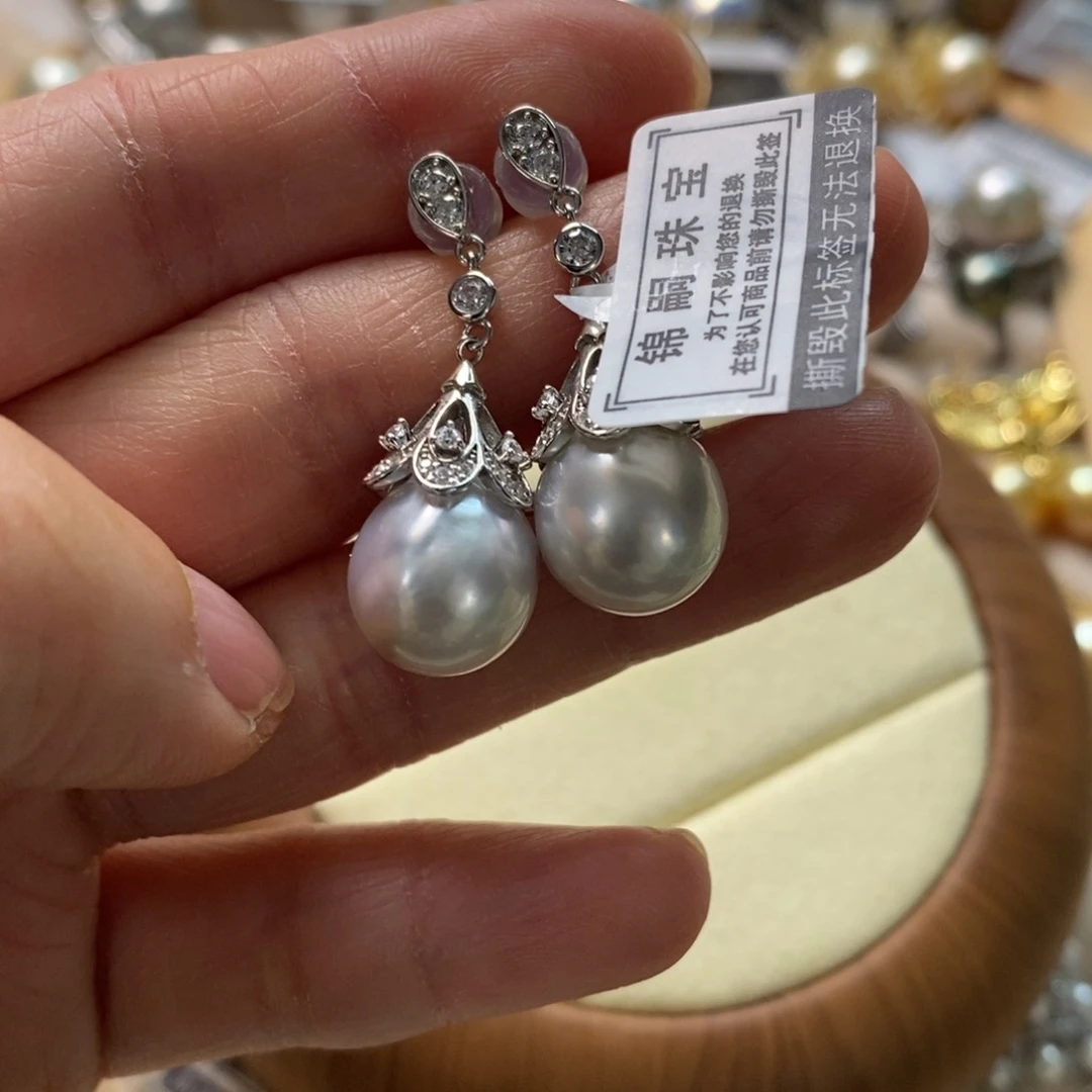 海水珍珠耳饰银S925镶嵌