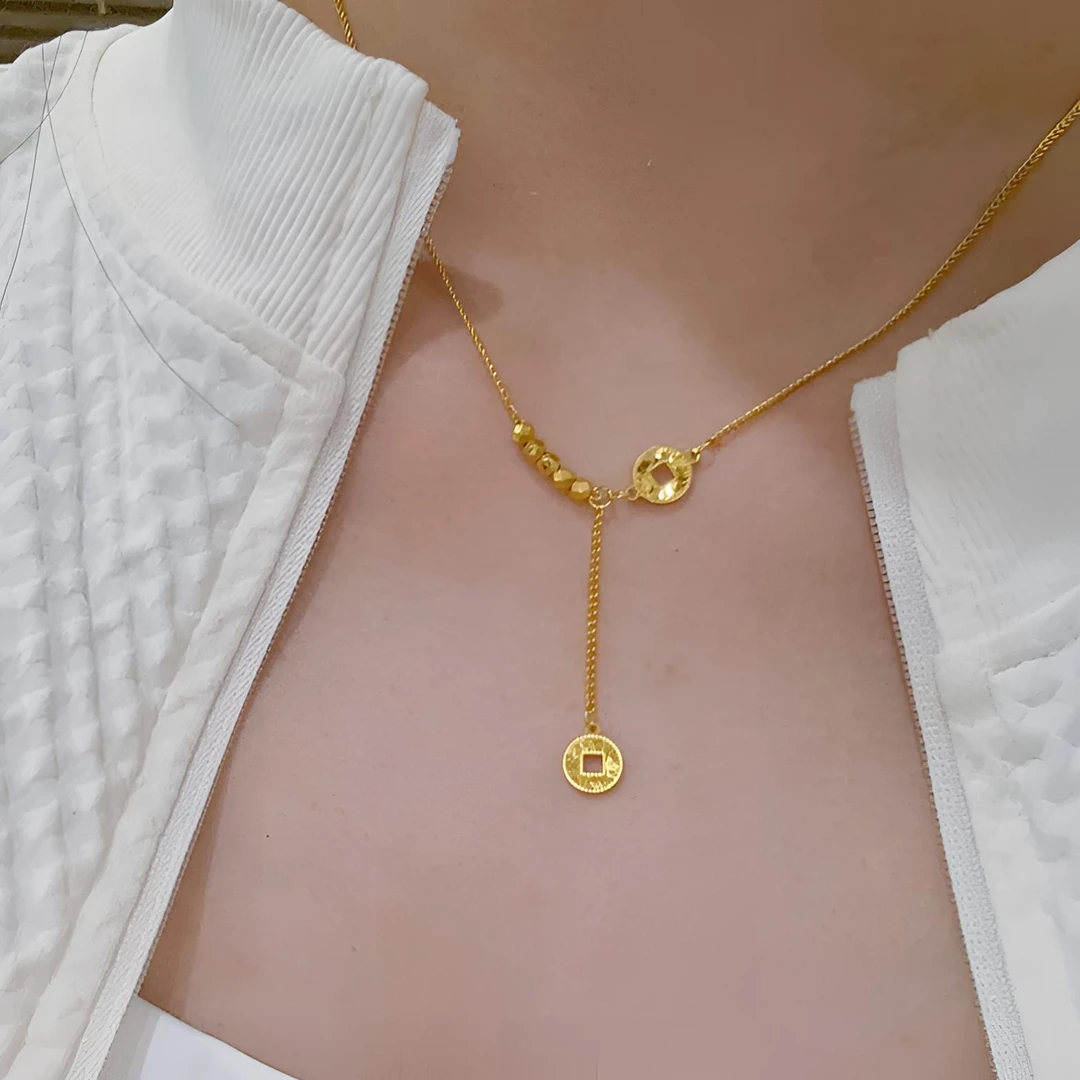 项链 高定精工经典黄色流苏碎冰冰项链女新中式转运珠钱币锁骨链