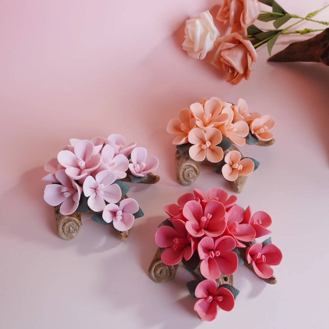 手捏花陶瓷香薰香插摆件茶艺茶道茶台装饰可养茶玩非遗手工桂花