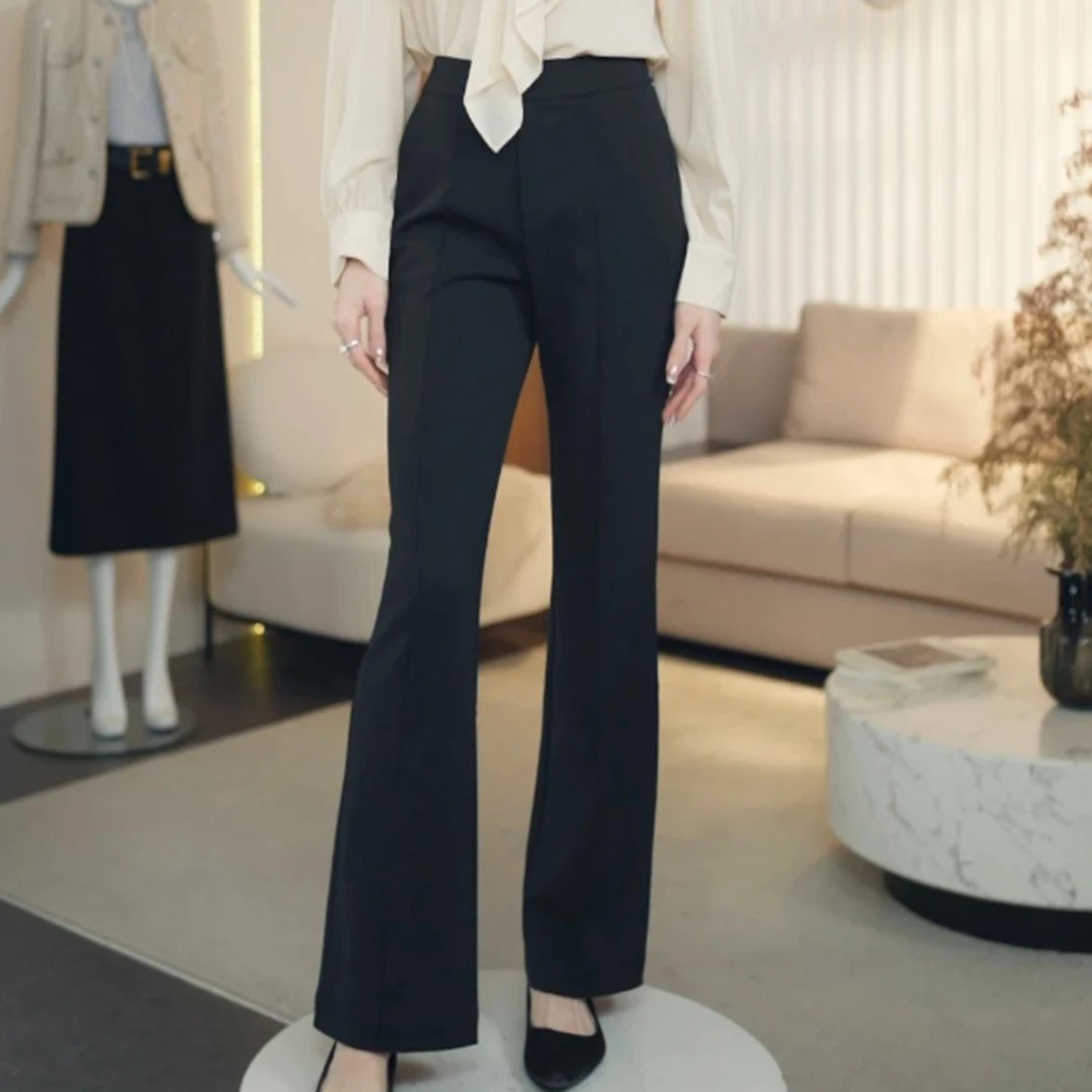 GIRDEAR/哥弟新款高腰通勤显瘦四面弹微喇百搭显瘦长裤110027