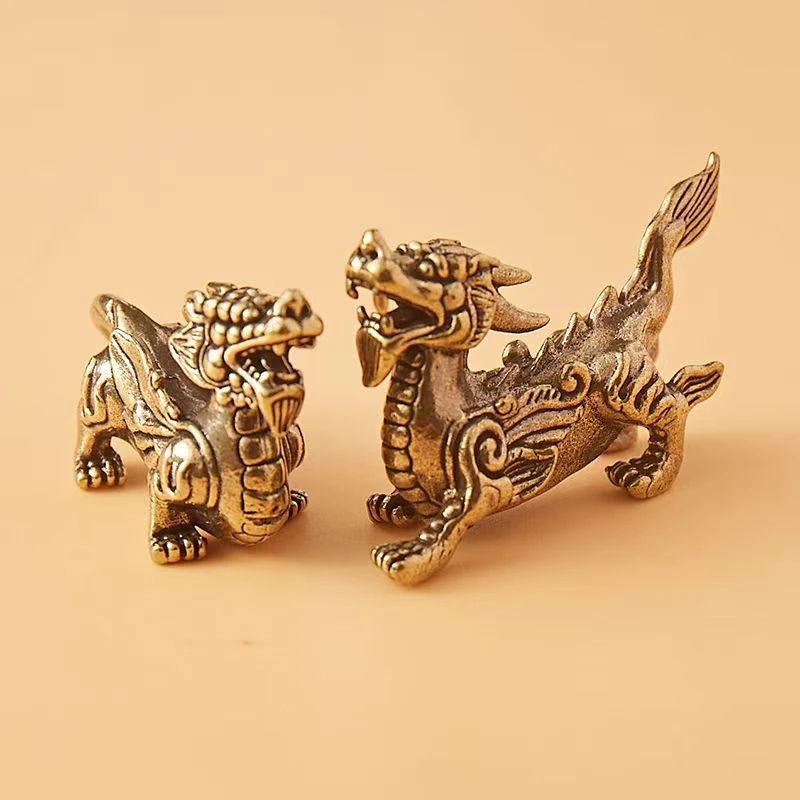 【新人立减】黄铜实心麒麟摆件招财貔貅茶道茶宠桌面工艺品高档摆设