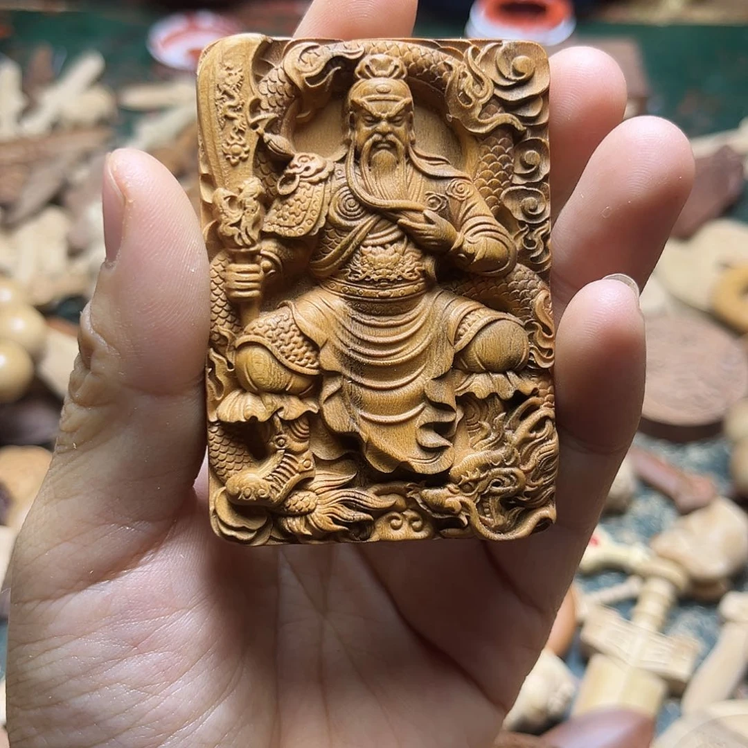 木圆*桃木57关公双面雕刻